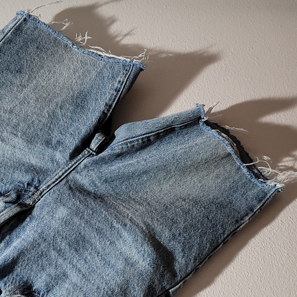 PACSUN 24 CASUAL HIGH RISE STRAIGHT LEG BUTTON FLY CUT OFF DENIM BLUE JEAN SHORT - Picture 8 of 14